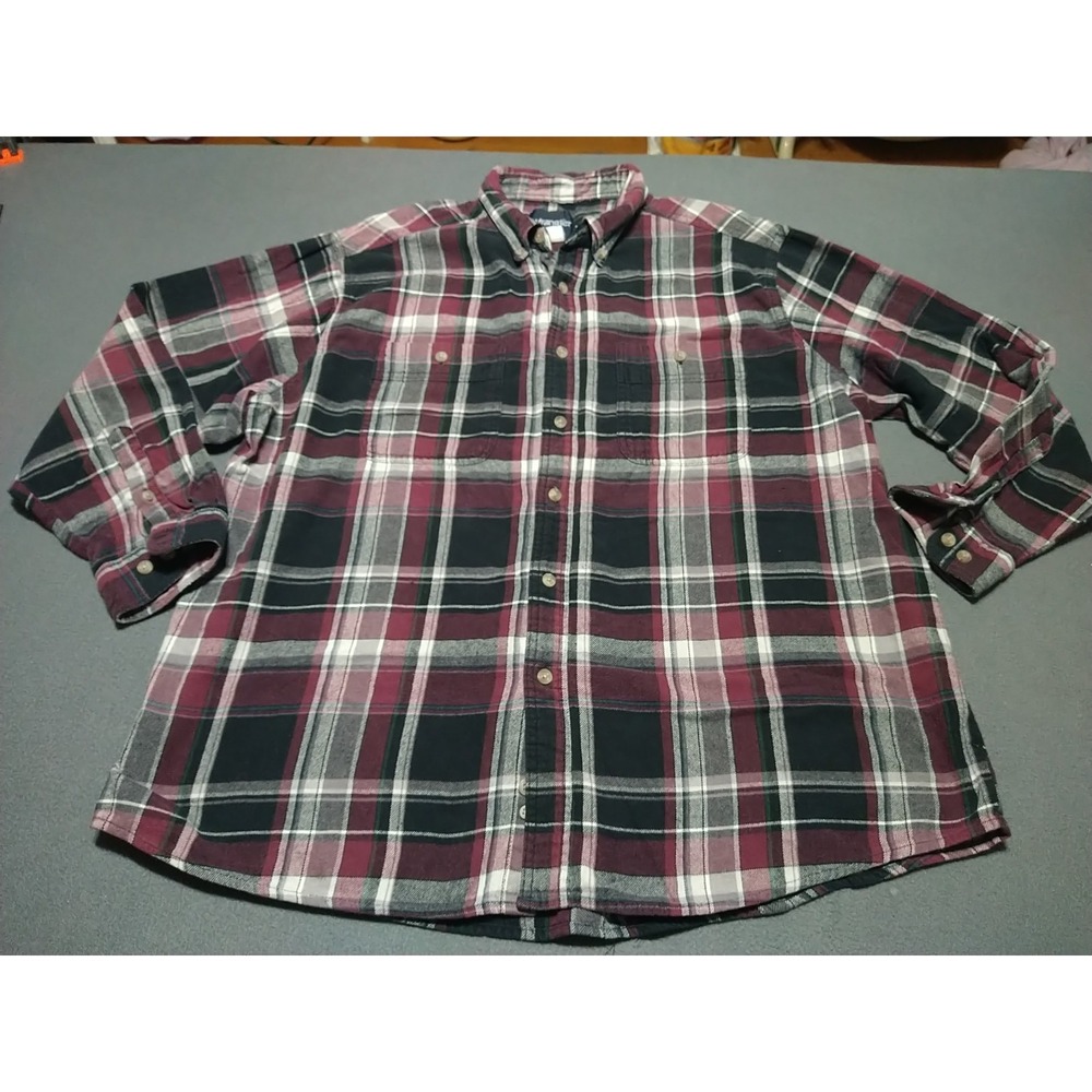 Wrangler Flannel Shirt Men XXL Wine Black Plaid Western Rodeo Cowboy Outdoor